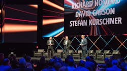 From left to right, Richard Howard, Stefan Kurschner and David Carson, discus DTNA's new market strategy on stage. From left to right, Richard Howard, Stefan Kurschner and David Carson, discus DTNA's new market strategy on stage.