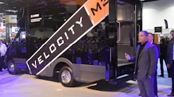 Eric Fisher, Utilimaster vice president and general manager, introduces the Velocity M3 walk-in cargo van during The Work Truck Show 2020.
