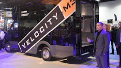 Eric Fisher, Utilimaster vice president and general manager, introduces the Velocity M3 walk-in cargo van during The Work Truck Show 2020. Eric Fisher, Utilimaster vice president and general manager, introduces the Velocity M3 walk-in cargo van during The Work Truck Show 2020.