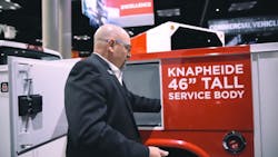 Greg Sunila, a regional sales manager, shows off the new 46-inch-tall service body. Greg Sunila, a regional sales manager, shows off the new 46-inch-tall service body.