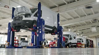 Electric Transit vans being assembled at Lightning&rsquo;s production facility in Loveland, Colo.