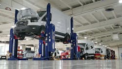 Electric Transit vans being assembled at Lightning’s production facility in Loveland, Colo. Electric Transit vans being assembled at Lightning’s production facility in Loveland, Colo.