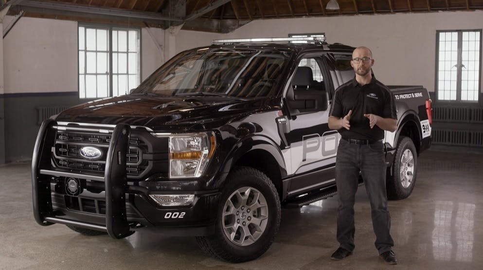 Greg Ebel, Police Brand marketing manager, explains Ford F-150 Police Responder features during the online reveal.