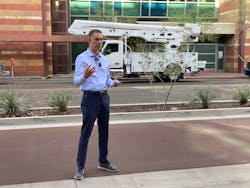 Kevin Baney, Kenworth general manager and Paccar vice president, introduces the OEM&apos;s new medium-duty lineup to trade press during an April 1 media ride-and-drive event in Phoenix.