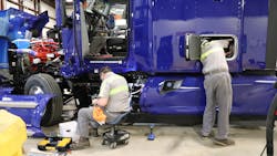 This 30,000-sq.-ft. Fontaine facility has 10 technicians, each required to be a jack-of-all-truck-trades, installing APUs one day and a tag axle possibly the next. This 30,000-sq.-ft. Fontaine facility has 10 technicians, each required to be a jack-of-all-truck-trades, installing APUs one day and a tag axle possibly the next.