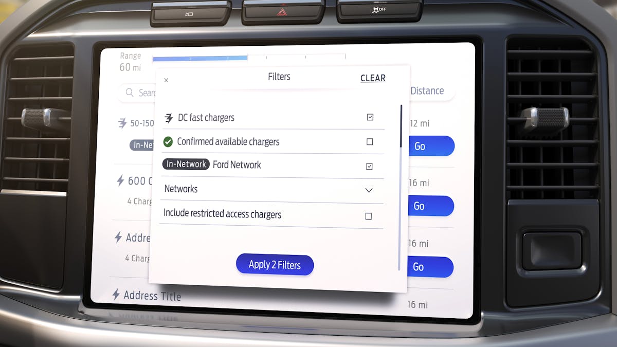 With the Ford EV Telematics dashboard active, vehicle data is shared over the cloud so fleet managers can track vehicle health, status and range, log and pay for public charging events centrally.