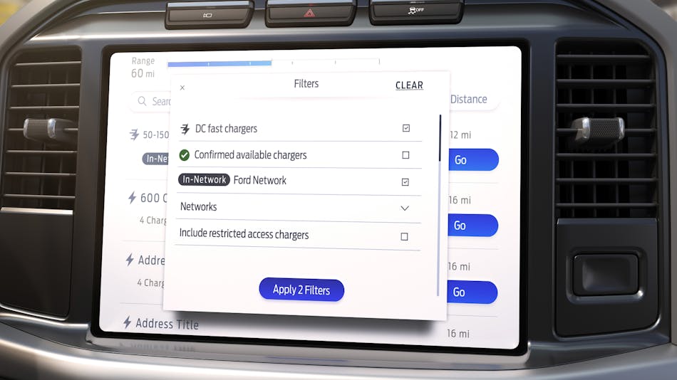 With the Ford EV Telematics dashboard active, vehicle data is shared over the cloud so fleet managers can track vehicle health, status and range, log and pay for public charging events centrally.
