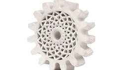 Herringbone gears, which are found in a variety of industrial machinery applications, benefit from the excellent hardness of 4140 low-alloy steel and can be lightweighted using complex lattice designs made possible by additive manufacturing, reducing material cost and reducing wear on external components, such as motors and bearings. This part can be mass produced on the Production System P-50 in quantities up to 200,000 per year with 120 parts nested in each build. Herringbone gears, which are found in a variety of industrial machinery applications, benefit from the excellent hardness of 4140 low-alloy steel and can be lightweighted using complex lattice designs made possible by additive manufacturing, reducing material cost and reducing wear on external components, such as motors and bearings. This part can be mass produced on the Production System P-50 in quantities up to 200,000 per year with 120 parts nested in each build.