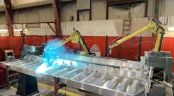 One of the two automated welding stations now in operation at J&amp;J Truck Bodies &amp; Trailers does preliminary work on an aluminum understructure.