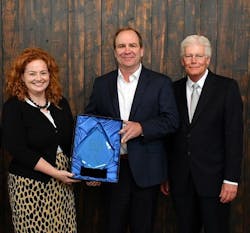 IMA President and CEO Brian Burton (right) presents the Innovation Excellence Award to Wabash National Corporation’s General Counsel & CHRO Kristin Glazner and SVP – Customer Value Creation Kevin Page on October 14, 2021. IMA President and CEO Brian Burton (right) presents the Innovation Excellence Award to Wabash National Corporation’s General Counsel & CHRO Kristin Glazner and SVP – Customer Value Creation Kevin Page on October 14, 2021.