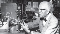 Clessie Cummins in his workshop working on an engine compression brake. Clessie Cummins in his workshop working on an engine compression brake.