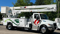Terex Utilities announced the industry’s first all-electric bucket truck mounted on an eMV Series chassis on June 6. Terex Utilities announced the industry’s first all-electric bucket truck mounted on an eMV Series chassis on June 6.