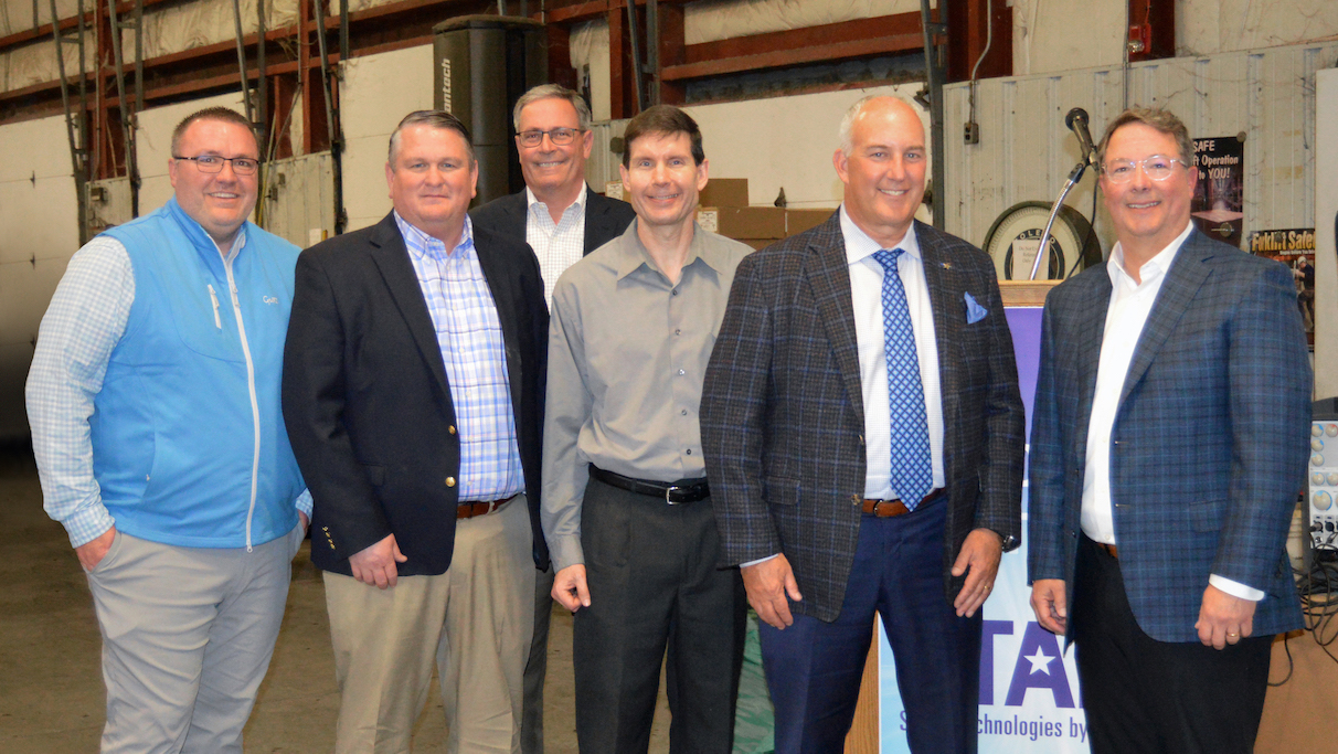 (Left to right): Josh Wilbur, director of human resources (Grote); Brian Blanton, CFO (Grote); Mike Grote, general manager (Star Safety Technologies by Grote); John Green, VP and COO (Star Headlight and Lantern Co.); Christopher D. Jacobs, owner and CEO (Star Headlight and Lantern Co.); Dominic Grote, president (Grote)