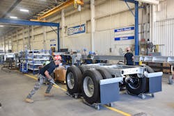 Chassis are galvanized at the neighboring facility before being rolled onto the assembly line at the Stoughton plant. Chassis are galvanized at the neighboring facility before being rolled onto the assembly line at the Stoughton plant.