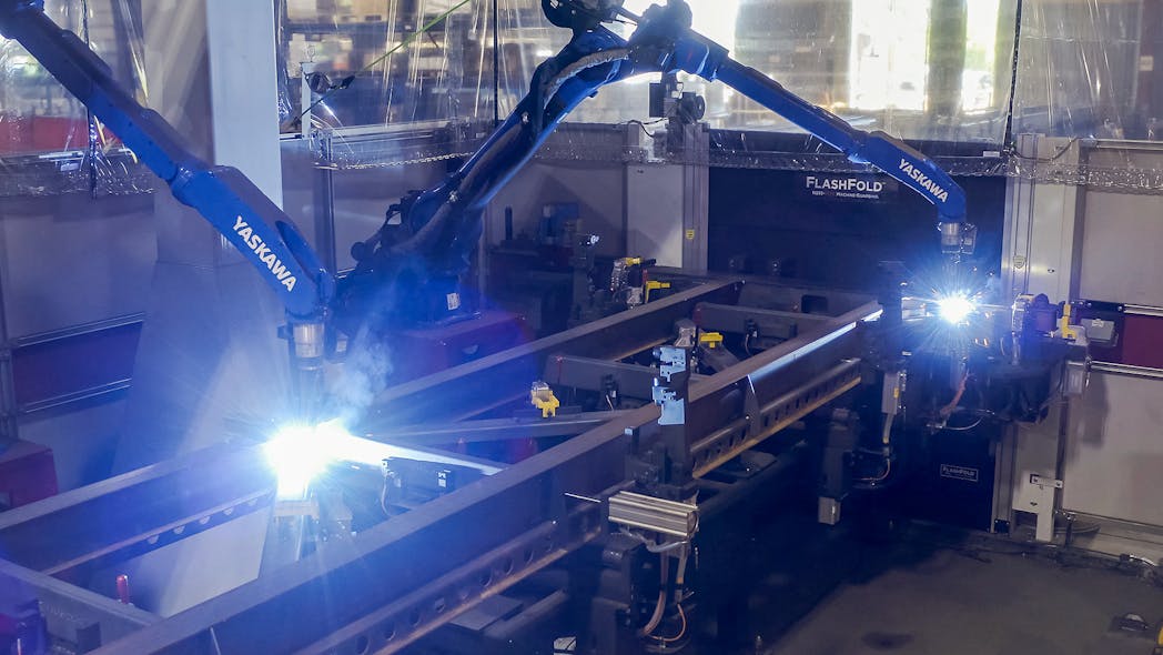 Investment in automation, such as the robotic welder shown here, will allow Stoughton to reduce the man-hours required to build chassis and enable the company to compete on price if and when the tariff on Chinese trailers is lifted.