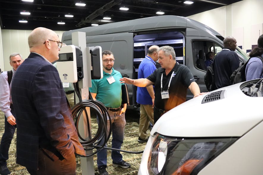 Ford Pro representative Tom Pennington explains EV charging at this year&rsquo;s Commercial Vehicle Upfitting Summit.