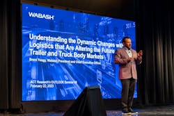 Wabash CEO Brent Yeagy, shown here at an event last February, emphasized the company&rsquo;s focus on &ldquo;connections, relationships, and networks&rdquo; in discussing the record 2023 financial results.