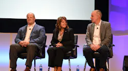 From left to right: Mike Harris, president, FleetPride Parts & Service; Tina Hubbard – president & CEO, HDA Truck Pride; Brad Fulkerson – president & CEO, Aurora Parts & Accessories.