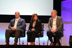 From left to right: Mike Harris, president, FleetPride Parts & Service; Tina Hubbard – president & CEO, HDA Truck Pride; Brad Fulkerson – president & CEO, Aurora Parts & Accessories. From left to right: Mike Harris, president, FleetPride Parts & Service; Tina Hubbard – president & CEO, HDA Truck Pride; Brad Fulkerson – president & CEO, Aurora Parts & Accessories.