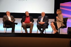 From left to right: Terry Wall, sr. manager, Maintenance Technical Support – National Accounts, Ryder System, Inc.; Justin Olsen, Eastern regional maintenance manager, TCW; Doug Arns, director of maintenance, Freymiller; and moderator Molly MacKay Zacker, VP, Operations, MacKay & Company From left to right: Terry Wall, sr. manager, Maintenance Technical Support – National Accounts, Ryder System, Inc.; Justin Olsen, Eastern regional maintenance manager, TCW; Doug Arns, director of maintenance, Freymiller; and moderator Molly MacKay Zacker, VP, Operations, MacKay & Company