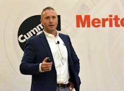 Alan Ribaldi, global aftermarket leader for Cummins-Meritor, updates media at HDAW on the integration of the suppliers.