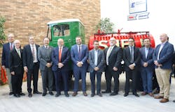 EnTrans executives and Mexican officials stand with the tank wagon. EnTrans executives and Mexican officials stand with the tank wagon.
