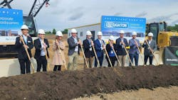 Ceremonial group photo featuring Bob Wahlin, Ken Wahlin, Sue Vanderbilt, John Booher, and Daniele Thompson of Stoughton Trailers, Austen Conrad and Peter Tan of architecture firm Strang, and Steve Braatz and Dane Bernau of construction company CD Smith. Ceremonial group photo featuring Bob Wahlin, Ken Wahlin, Sue Vanderbilt, John Booher, and Daniele Thompson of Stoughton Trailers, Austen Conrad and Peter Tan of architecture firm Strang, and Steve Braatz and Dane Bernau of construction company CD Smith.