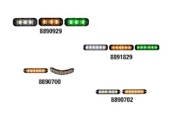 The wide-angle, tri-color LED strobe light offers amber, clear and green flash patterns. The wide-angle, tri-color LED strobe light offers amber, clear and green flash patterns.