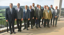 TTMA board members are, from left to right, Gene Astolfi, Trail King; Scott Hevelone, LBT; Alan Briley, Fontaine; Sean Kenney, Hyundai Translead; Corey Kirk, Tremcar; John Rust, Trail King; Jeff Thompson, Timpte; Jeff Sims, TTMA; Bob Wahlin, Stoughton; Andy Tanner, Talbert Mfg.; Dale Jones, Timpte; and Gary Gaussion, Silver Eagle Mfg.