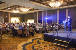 2023-2024 TTMA Chair Jeff Thompson delivers his parting remarks during the annual convention’s closing banquet, emphasizing the importance of building relationships to improve the industry. 2023-2024 TTMA Chair Jeff Thompson delivers his parting remarks during the annual convention’s closing banquet, emphasizing the importance of building relationships to improve the industry.