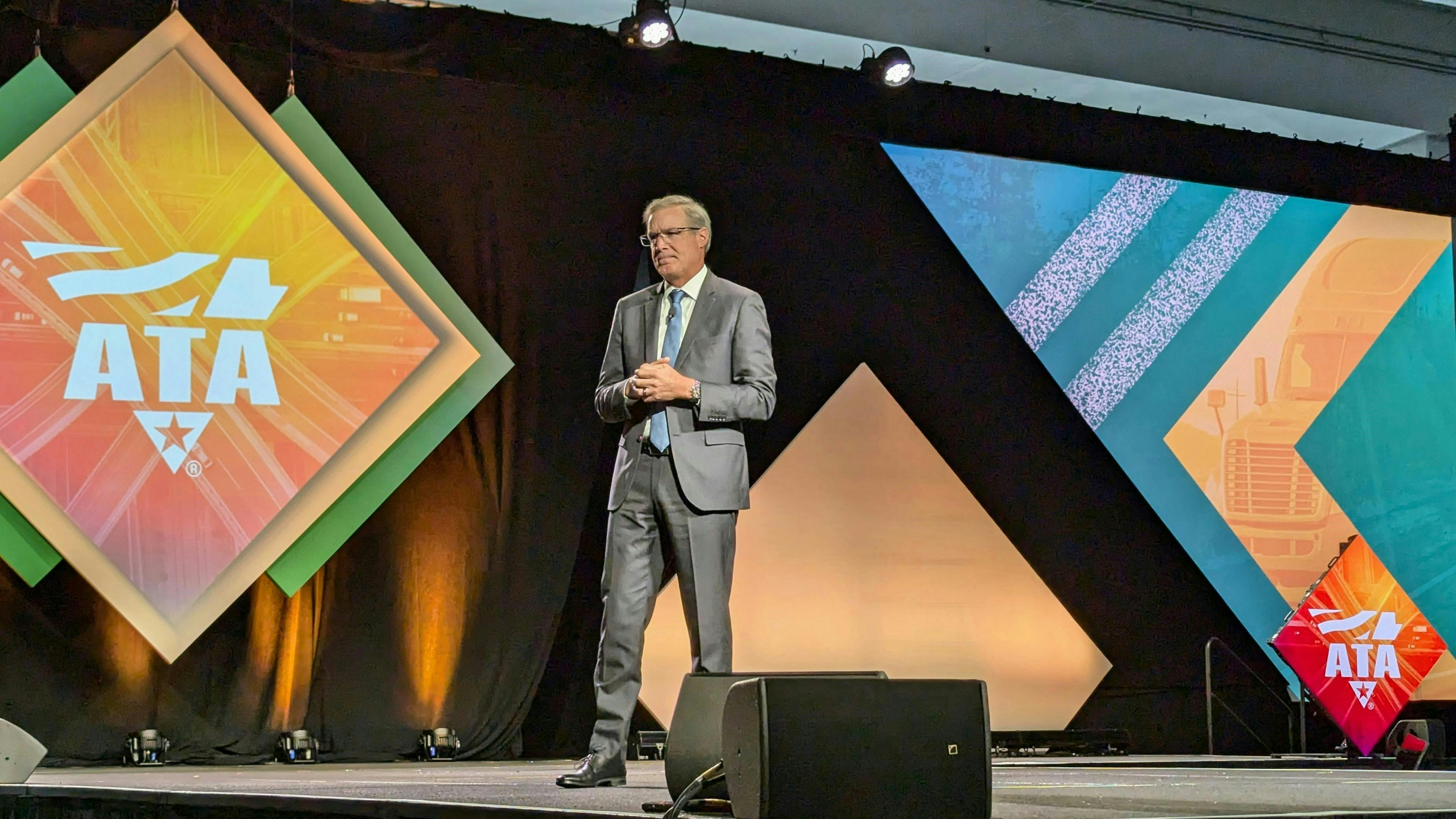 Chris Spear, president and CEO of American Trucking Associations, gives his State of the Industry address at ATA's 2024 management conference in Nashville, Tennessee.