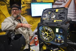 Justin Lafond, application engineer at ESAB, characterizes the Warrior Edge 500 DX power supply as the “brains” of the welding system, allowing for instant reprogramming when feeders need to be replaced. Justin Lafond, application engineer at ESAB, characterizes the Warrior Edge 500 DX power supply as the “brains” of the welding system, allowing for instant reprogramming when feeders need to be replaced.