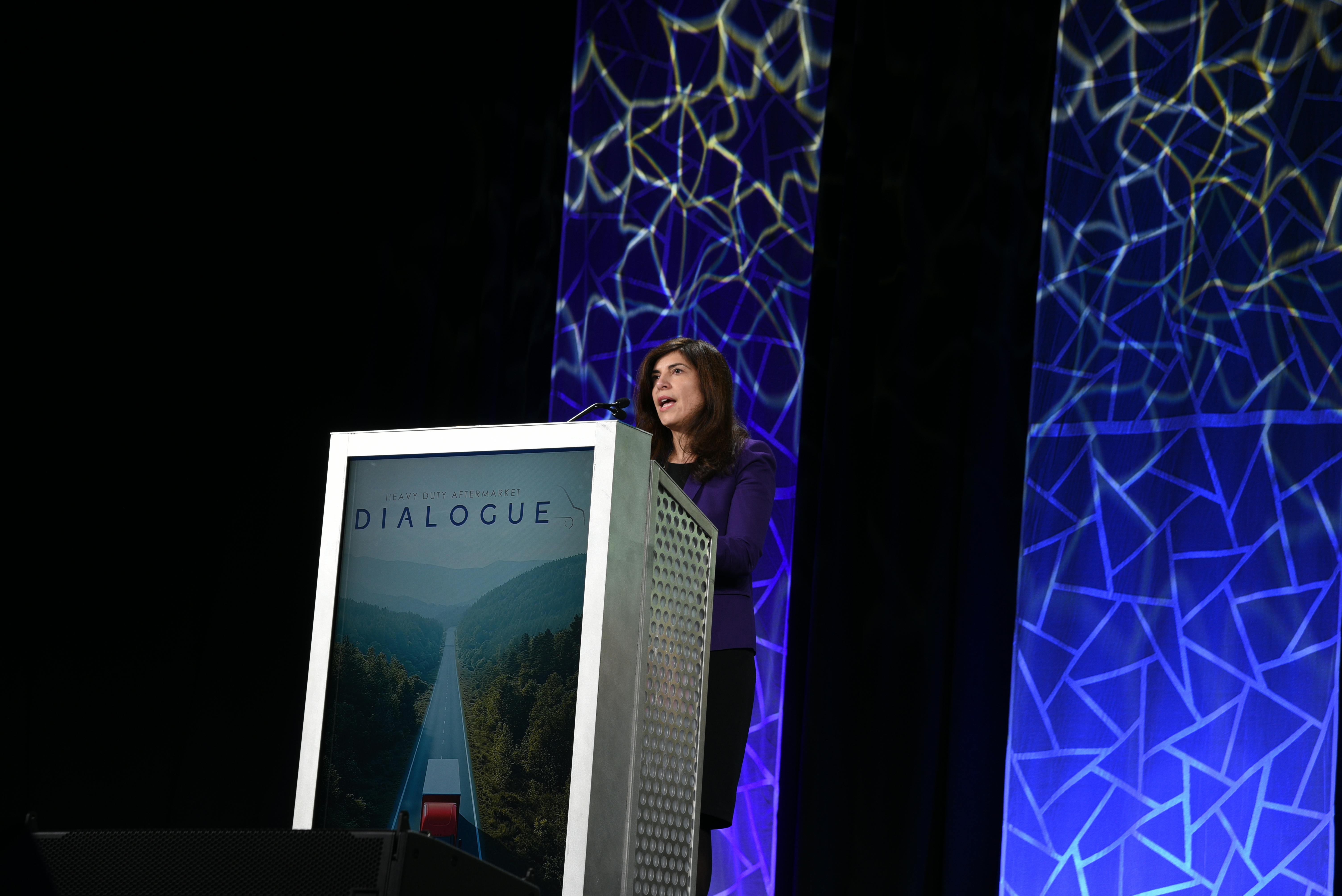 Ana Meuwissen, SVP of government affairs for MEMA, speaks about tariffs at Heavy Duty Aftermarket Dialogue in January 2025.