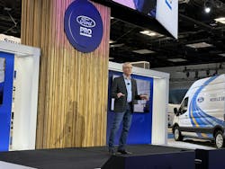 Dave Prusinski, Ford Integrated Services chief revenue officer, addresses the audience at Ford Pro's press conference during NTEA's Work Truck Week. Dave Prusinski, Ford Integrated Services chief revenue officer, addresses the audience at Ford Pro's press conference during NTEA's Work Truck Week.