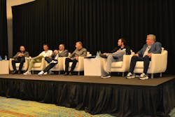 The Tow Talk: State of the Industry panel discussion at this year’s NATDA Trailer Show featured, from left, moderator Jonathon Aguero, Blackpurl; Shane Thompson, Action Trailers; Johnathan Bradley, Liberty Trailers; Murat Gocay, Taskmaster Components; Mark Spader, NCM Associates; and Eric Yearling, Waymire Distributing. The Tow Talk: State of the Industry panel discussion at this year’s NATDA Trailer Show featured, from left, moderator Jonathon Aguero, Blackpurl; Shane Thompson, Action Trailers; Johnathan Bradley, Liberty Trailers; Murat Gocay, Taskmaster Components; Mark Spader, NCM Associates; and Eric Yearling, Waymire Distributing.