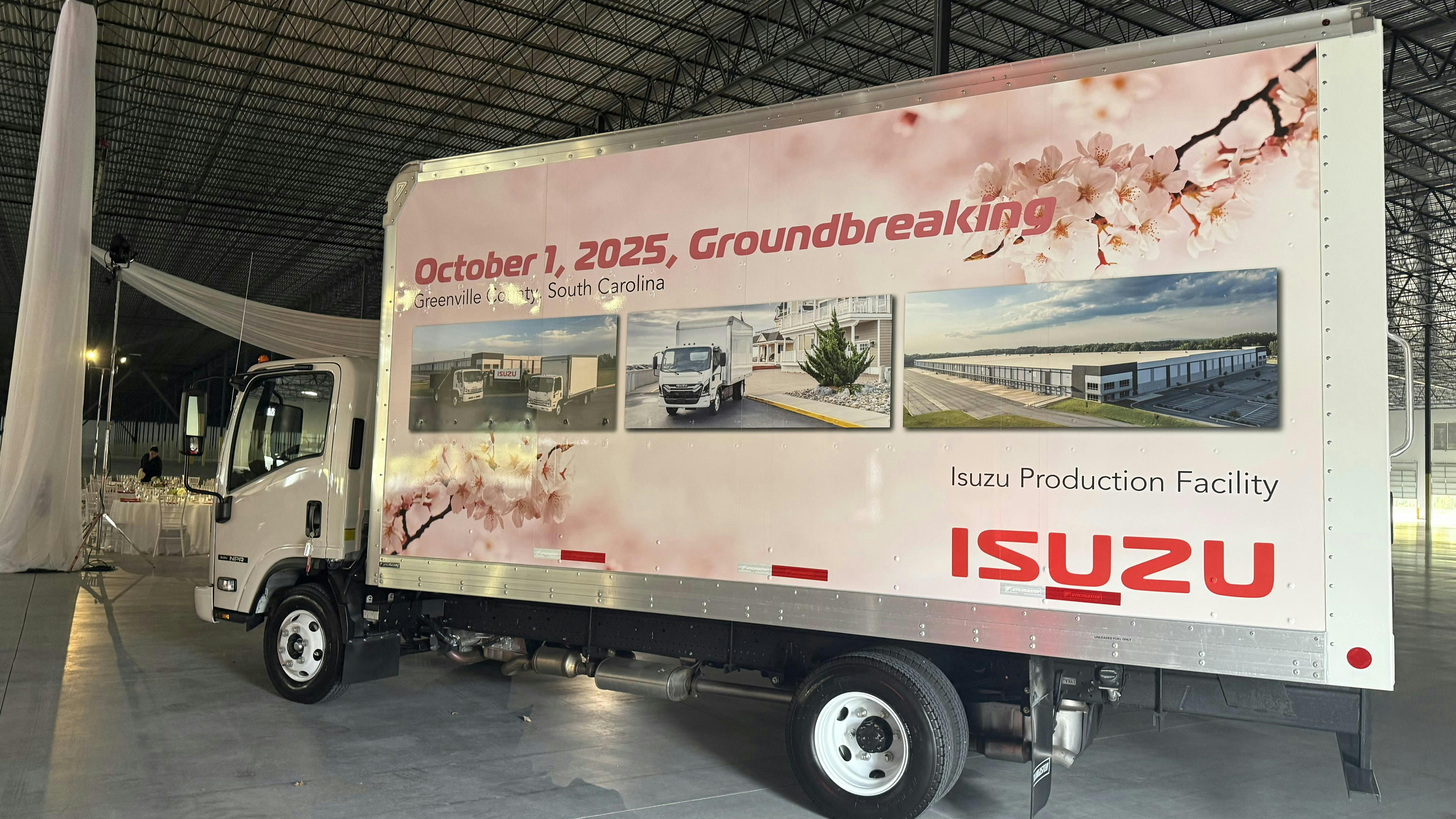 The Isuzu NPR is one of several new Isuzu trucks gathere din the future house of Isuzu's state-of-the-art manufacturing facility in South Carolina.
