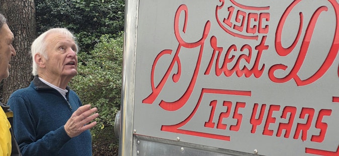 Kit Hammond, who retired as company president in 2005 after 43 years with Great Dane, casts a critical eye on the refurbished 1953 reefer trailer.