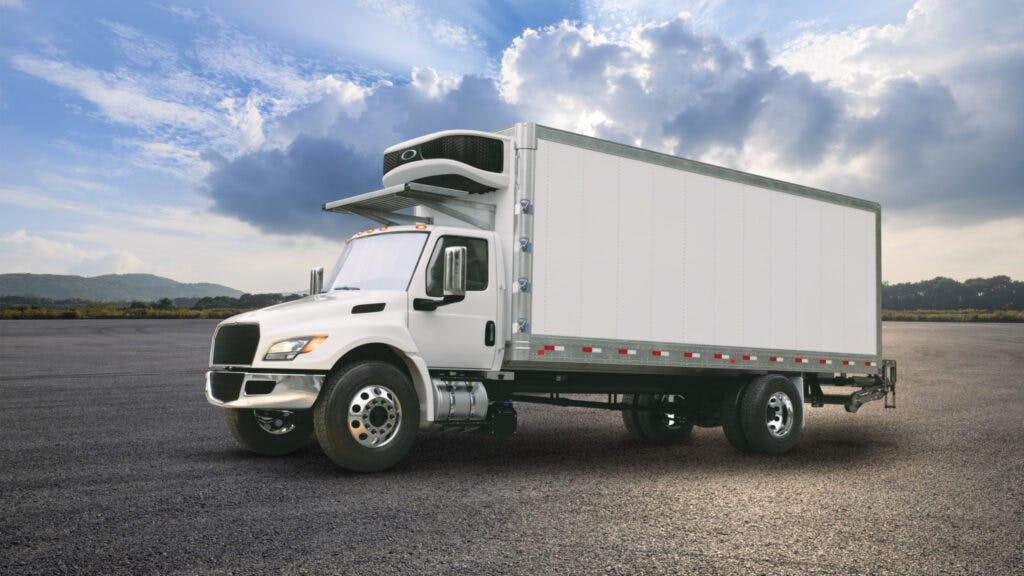 The refrigerated body supports multiple configuration options, including side doors, walk ramps, side platforms, and liftgate compatibility.