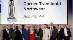 Carrier Transicold named Carrier Transicold Northwest, a Northwest Equipment Group company, its 2025 Dealer of the Year. Pictured left to right: Jason Forman, General Manager, Original Equipment-Truck Trailer Americas, Carrier Transicold; Travis Mayhew, Network Development Manager, Carrier Transicold; Brian Kolar, President, Northwest Equipment Group; Aaron Kolar, Chief Operating Officer, Northwest Equipment Group; Sammi Sogura, General Sales Manager, Northwest Equipment Group; Mike Kolar, Chief Executive Officer, Northwest Equipment Group; Brandon Kolar, EVP-Fixed Operations, Northwest Equipment Group; Ryan Morrow, EVP- Sales & Operations, Northwest Equipment Group; Mike Murdock, Western U.S. & Canadian Region Director, Carrier Transicold; Sam Roach, Director of Sales, Carrier Transicold.