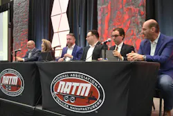 Particpating in the NATM government affairs panel are, from left, Charles and Pam Daughtery, Red Fern Dynamics; Brody Garland, K&L Gates; Alex Stowe, NATM; Brian Hopkins, K&L Gates; and Leo Akins, Forest River. Particpating in the NATM government affairs panel are, from left, Charles and Pam Daughtery, Red Fern Dynamics; Brody Garland, K&L Gates; Alex Stowe, NATM; Brian Hopkins, K&L Gates; and Leo Akins, Forest River.