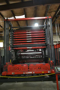 The Armada 9 kW fiber laser with automated shelf system allows for “lights out” manufacturing by pulling steel sheets, cutting them, and returning them to the shelf without manual intervention.