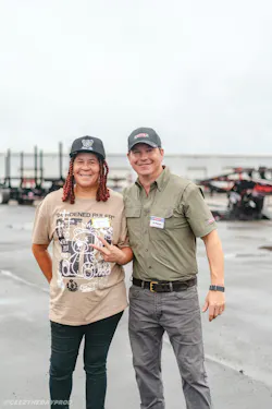 Mona King (left), sub-assembly shop supervisor, is a 27-year team member and ‘the best welder in the facility,’ says President JP Pierson (right).